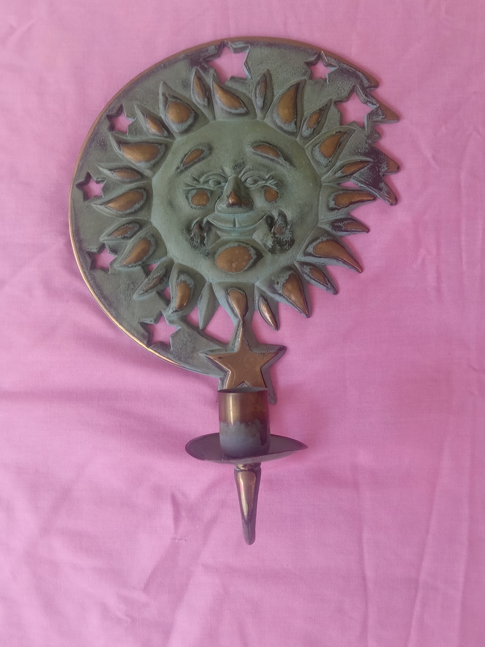 PartyLite Bronze Color Sun & Star Wall Candle Sconce
